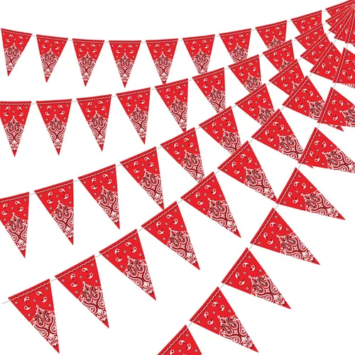 Miniatura 11 de Boao Paquete de 5 banderines de decoración de fiesta de vaquero occidental, banderines para decoración del salvaje oeste, temática de vaquero Rojo