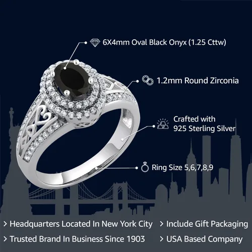 Miniatura 25 de Anillo de compromiso con halo de piedra preciosa y piedra natal en plata chapada en oro amarillo de 18 quilates, ovalado, 0.236 x 0.157 pulgadas