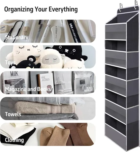 Miniatura 6 de TYMENSH Organizador para colgar sobre puerta con 5 bolsillos grandes, organizador de almacenamiento colgante de alta resistencia, para armario, Gris