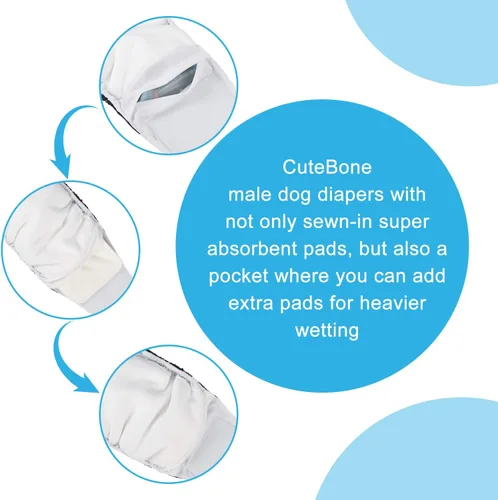 Miniatura 4 de CuteBone - Pañales lavables para perro macho, banda abdominal, paquete de 3 unidades, color negro, modelo DM54XS