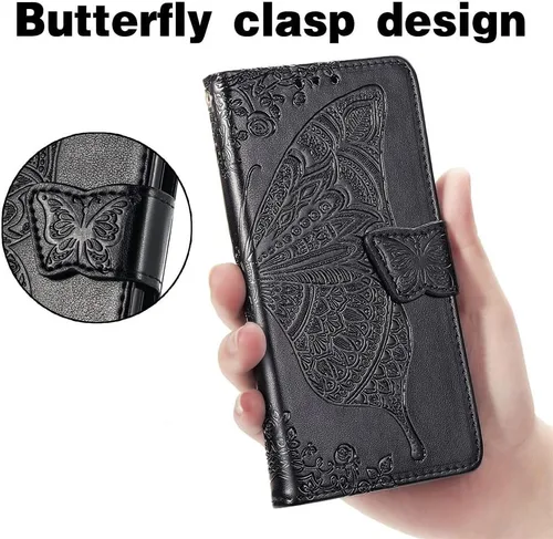 Miniatura 6 de Funda para Samsung Galaxy A14 5G, Samsung A14 5G, piel sintética de alta calidad con diseño de flor de mariposa en relieve, función atril, ranuras