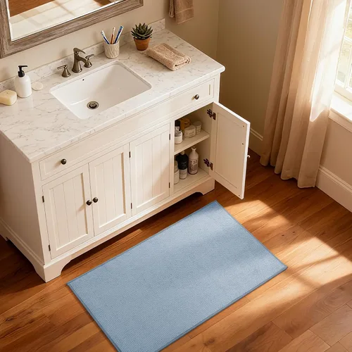 Miniatura 7 de GRANNY SAYS Tapetes de baño azules, de felpilla suave, absorbentes, de 20 x 32 pulgadas, alfombras de baño pequeñas antideslizantes, lavables