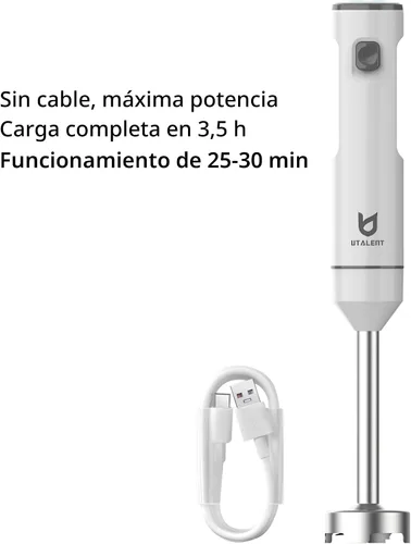 Miniatura 2 de Batidora de Mano Inalámbrica, UTALENT Batidora de Inmersión de Velocidad Variable de Mano Recargable, con Cable de Carga USB-C, Batidor de Huevos