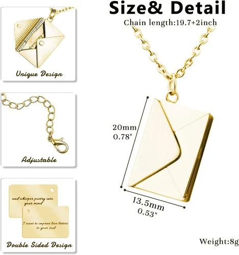 Miniatura 2 de AGISLONE Personalized Envelope Locket Necklace for Women Customized Message Name Date Phrase Love Letter Necklace for Wife Mom Girlfriend BFF Couples