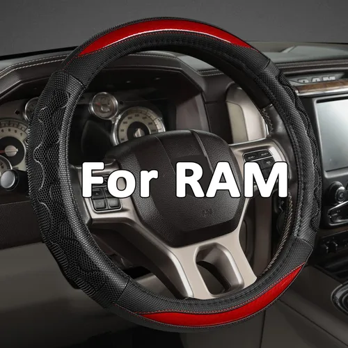 GIANT PANDA Funda de volante para Dodge Ram 1500 - Fundas para volante de automóvil para Dodge Ram 2500 3500 15.5-16 pulgadas - Rojo B-negro+rojo