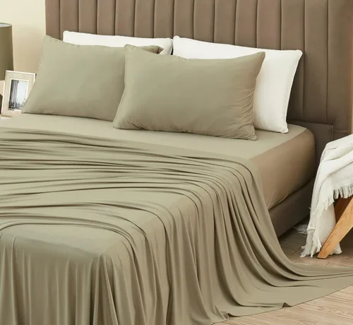 Juego de sábanas de lujo tamaño individual con 1 funda de almohada, tela ultrasuave, refrescante y transpirable, sábanas verdes, juego de 3 piezas