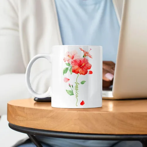 Miniatura 3 de CUBICER Tazas de café personalizadas, flor de hibisco, nombre personalizado, tazas de cerámica blanca, taza de viaje grande, vaso de bebida, regalo