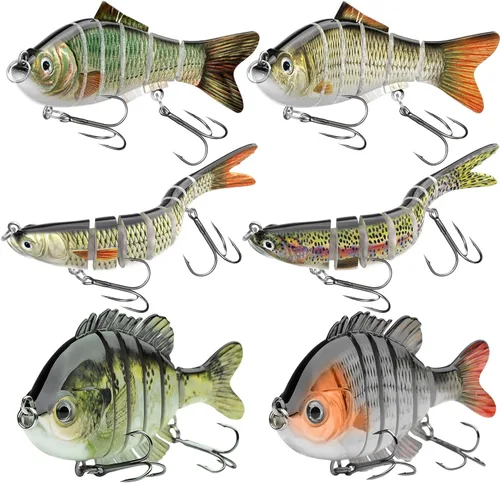 Señuelos de pesca para agua dulce y salada, CHSMONB 6 piezas de hundimiento lento más realistas, cebo articulado para lobina, trucha, crappie,