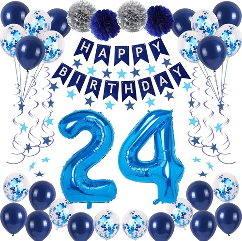 Miniatura 10 de Decoraciones de fiesta de cumpleaños azul número 12 para niños y niñas, suministros de globos de feliz cumpleaños 12 con pancarta de feliz Azul-a-31