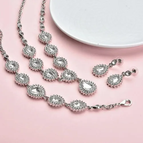 Miniatura 2 de Shop LC Costume Jewelry Set for Women Teardrop Necklace Bracelet Earrings Crystal Bridal Wedding Jewelry Sets for Brides Bridal Necklace 20" &