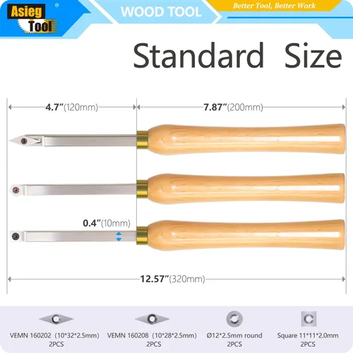 Miniatura 2 de Mini torno de madera con punta de carburo, herramientas de torneado, conjunto combinado de acabado de detallador más duro con mango de madera e