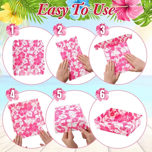 Miniatura 5 de Nitial 24 bandejas de papel de hibisco para fiestas, desechables, barcos de comida para fiestas, decoraciones temáticas hawaianas de 5 libras