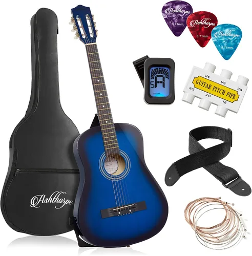 Miniatura 18 de Ashthorpe - Paquete de guitarra acústica para principiantes de 30 pulgadas (negro), kit básico de iniciación con funda, cuerdas, correa, afinador