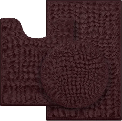 Miniatura 14 de HOMEIDEAS Juego de alfombras de baño negras de 3 piezas, alfombras y tapetes de felpilla de mantequilla, peludos, absorbentes, antideslizantes