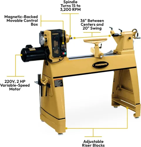 Miniatura 4 de Torno para carpintería Powermatic de 20" x 35", 2 HP, 220V 1Fas (Modelo 3520C)