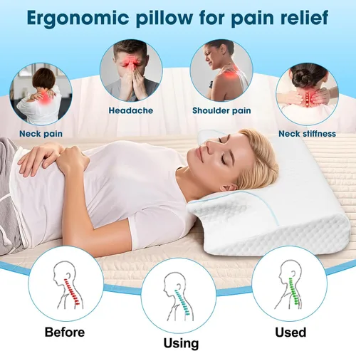Miniatura 3 de Almohada cervical de espuma viscoelástica, almohada ergonómica para el cuello para aliviar el dolor de cuello y hombros, almohada de apoyo