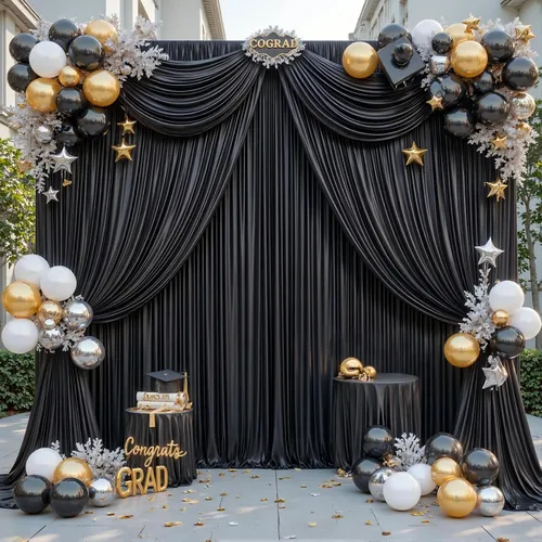 Miniatura 30 de Paneles de cortinas de fondo negras de 10 pies x 10 pies para fiestas, fiestas de cumpleaños, sin arrugas, cortinas de telón de fondo de tela