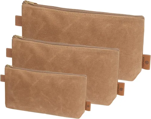 Bolsa de Lona con Cremallera, Paquete de 3 Organizador de Bolsa Pequeña para Herramientas, Bolsa Mini con Cremallera de Lona Encerada Resistente de