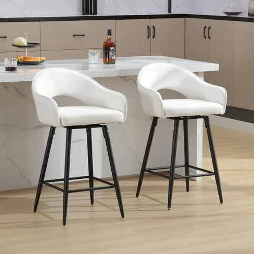 Miniatura 12 de HEAH-YO Juego de 2 taburetes de bar giratorios modernos de 27 pulgadas de altura de mostrador con respaldo y patas de metal negro, taburetes