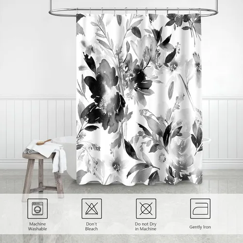 Miniatura 7 de MAYZUS Cortina de Ducha Pequeña para Cabina de 36 x 72 Pulgadas, Cortina de Ducha de Tela Floral de Acuarela Media Estrecha, Juego de Cortina