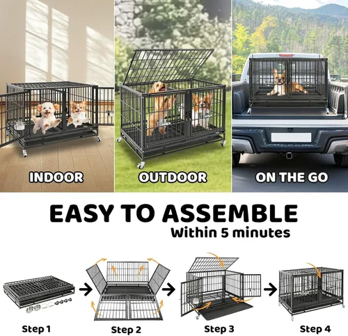 Miniatura 4 de Homey Pet Jaula para perros de 43 pulgadas, apilable, de servicio pesado, perrera para perros, jaula de aseo para perros en interiores con divisor