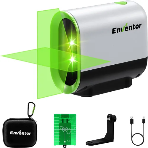 ENVENTOR Nivel láser verde, nivel láser autonivelante, línea cruzada horizontal y vertical, soporte magnético giratorio de 360°, modo de pulso,
