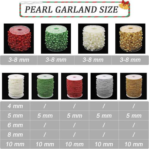 Miniatura 6 de Jerler Guirnalda de perlas de 33 yardas/98 pies, cadena de cuentas de perlas artificiales, ideal para manualidades DIY, Navidad, boda, ramo