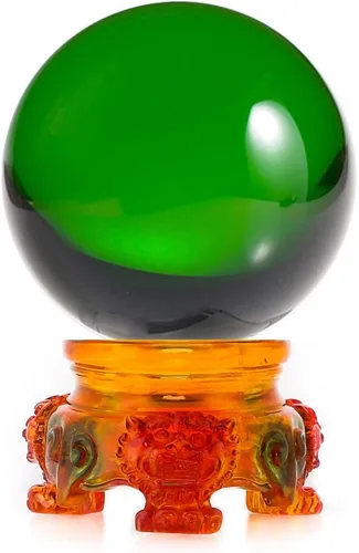 Miniatura 10 de Amlong Crystal bola de cristal de 3 pulgadas (80 milímetros) con base de secoya con diseño de león Morado