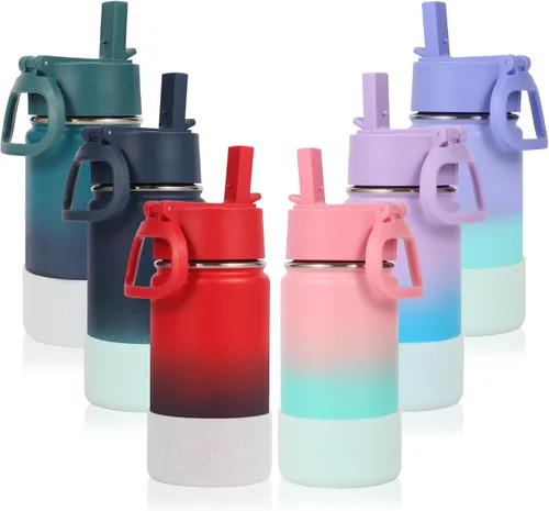 Miniatura 16 de Volhoply Botella de agua de acero inoxidable aislada de 14 onzas con tapa de pajita y funda de silicona, sin BPA, fácil de usar para niños y niñas
