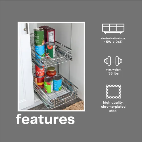 Miniatura 7 de Household Essentials Glidez Organizador de almacenamiento multiusos de acero cromado extraíble/deslizante para uso debajo del gabinete - Diseño de 2