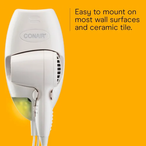 Miniatura 4 de Conair Secador de pelo de montaje en pared, secador de 1600 W con luz nocturna LED, 2 ajustes de temperatura y 2 velocidades, color blanco