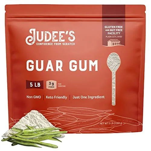Judee's Guar Gum Powder 5 lb – Respetuoso con el ceto, sin gluten y sin nueces – Goma guar 100% pura derivada de frijoles guar – Espesante bajo en