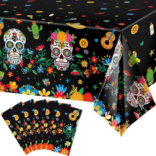 Irenare Día de los Muertos - Mantel de plástico con diseño de calavera de azúcar, mantel rectangular desechable para Halloween, cumpleaños mexicano,