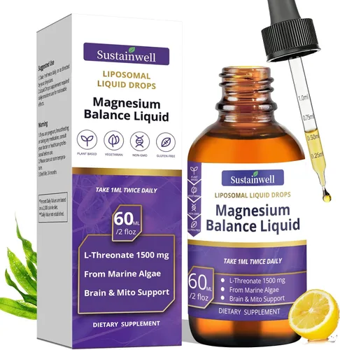 Gotas líquidas de magnesio L-treonato de 1500 mg de alta absorción, suplemento cerebral para concentrarse en la memoria, sueño, sin azúcar, vegano,