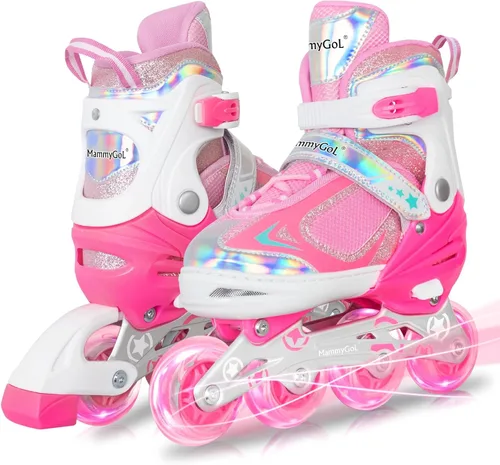 Miniatura 16 de MammyGol Adjustable Inline Skates for Kids Boys Girls Youth Blades Roller Skates with Light up Wheels Ages 4-16 Verde