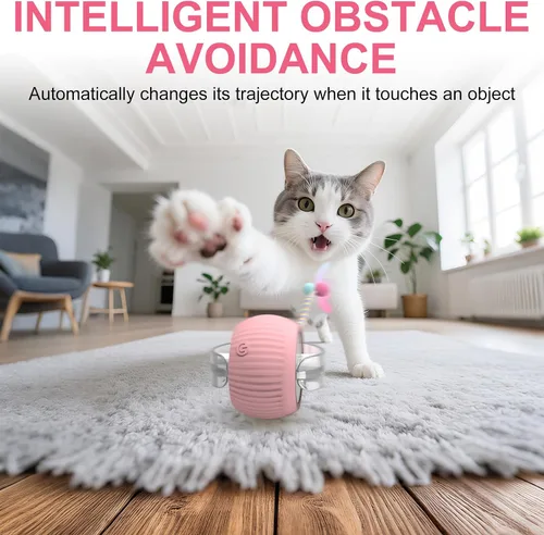 Miniatura 6 de Pelota interactiva para gatos, bolas rodantes inteligentes activas, juguetes automáticos para gatitos, con cola de malla elástica, recargable, bola