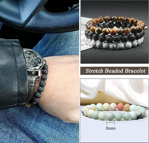 Miniatura 3 de Jewdreamer 12 pulseras de cuentas de piedra curativa para mujeres y hombres pulseras de piedras preciosas semipreciosas pulseras elásticas
