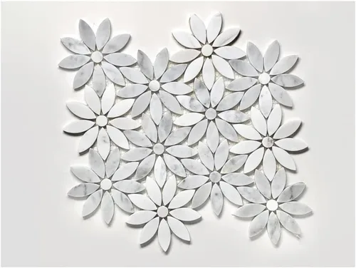 Tenedos Margarita Flor de 10 x 12 pulgadas - Carrara italiana blanca y gris con mármol Thassos pulido mosaico para cocina, baño, pared o ducha (1