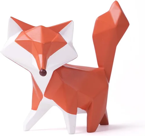Miniatura 10 de HAUCOZE Figura de estatua de zorro moderna escultura de animal para decoración del hogar, arte geométrico, regalo para estante, escritorio, sala