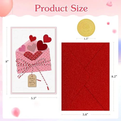 Miniatura 5 de FLYAB Tarjeta de San Valentín con sobre, corazones 3D, regalos para el día de San Valentín, cumpleaños, aniversario, tarjeta del día de la madre