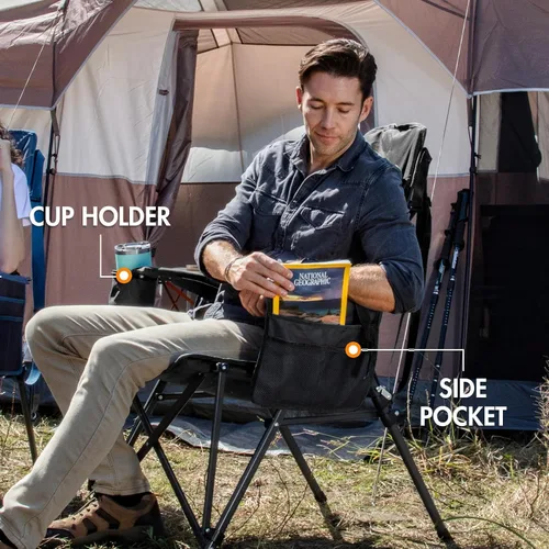 Miniatura 6 de Portal Silla de camping con soporte lumbar para adultos, plegable, portátil, respaldo alto, de gran tamaño, 400 libras