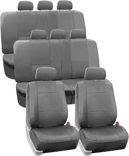 Miniatura 11 de Fundas para asiento de PU para carro de 3 filas FH Group FH-PU002, compatibles con airbag y división de asientos Negro