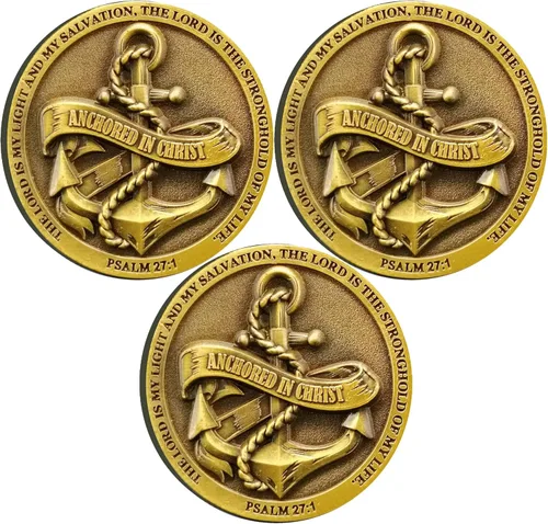 Miniatura 8 de Moneda de desafío anclada en Cristo, símbolo de fe y fuerza, ficha de abrazo de bolsillo cristiana (moneda individual)
