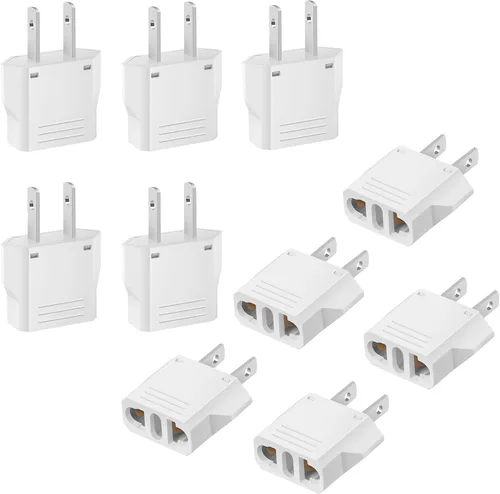 Paquete de 10 adaptadores de enchufe europeo a estadounidense, adaptador de enchufe de viaje estadounidense, enchufe adaptador de 220 V a 110 V,