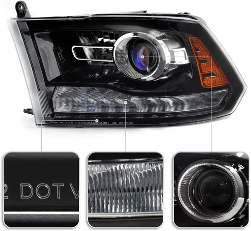 Miniatura 4 de ACANII - Para [modelo de estilo proyector] 2013-2018 Dodge Ram 1500 2500 3500 Faros delanteros negros montaje izquierdo+derecho