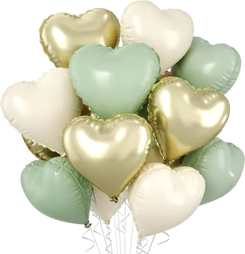 Miniatura 33 de Globos de corazón azul bebé, 10 piezas de globos en forma de corazón azul claro y blanco pastel, globos de papel de aluminio blanco arena crema