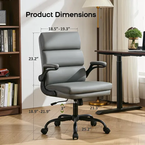 Miniatura 2 de Silla de oficina ajustable con respaldo medio ejecutivo, silla de escritorio cómoda de piel regenerada con soporte lumbar ergonómico, silla de Gris