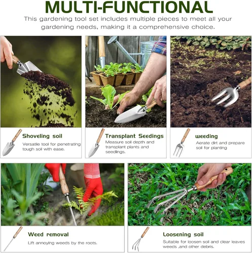 Miniatura 4 de DOITOOL Sturdy Stainless Steel Garden Tools Kit with Smooth Wooden Handles Rounded Edges for Safe Use Lightweight and Comfortable Grip Outdoor