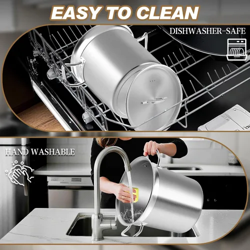 Miniatura 7 de Olla de Caldo de Acero Inoxidable Cepillado de 20 Cuartos con Tapa - Olla de Caldo Grande - Ollas de Caldo de Inducción de Servicio Pesado de Grado