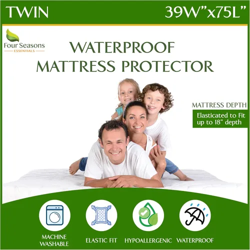 Four Seasons Essentials Protector de colchón impermeable de tamaño individual – Viscosa refrescante derivada de la funda de colchón de sábana bajera